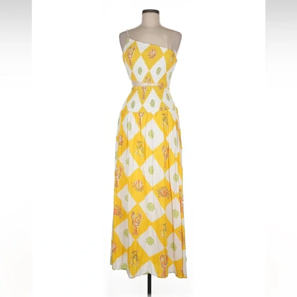 NWT Sabo Skirt Venetian Smocked Cut Out Maxi Dress in Oceano Yellow - Picture 4 of 5